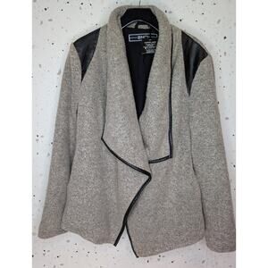 Blanc Noir Women's Drape Front Jacket Sweater Shacket Gray BlackSize XL